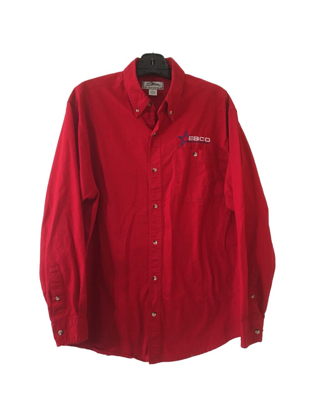 Tri-Mountain Large Button Up Long Sleeve Collared 100% Cotton Shirt With Logo